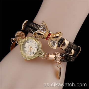 Charm Fashion Ladies Dress Relojes Small Dial PU Leather Trenzado Cinturón con mariposa Reloj de cuarzo para mujer Reloj Relojes de pulsera